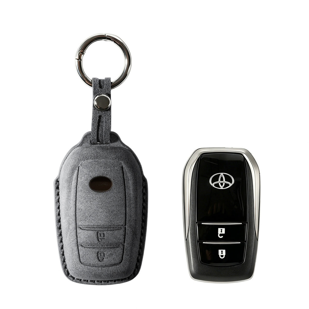 Alcantara Car Key Fob Cover for Toyota Model D with Buckle - Space Grey 1