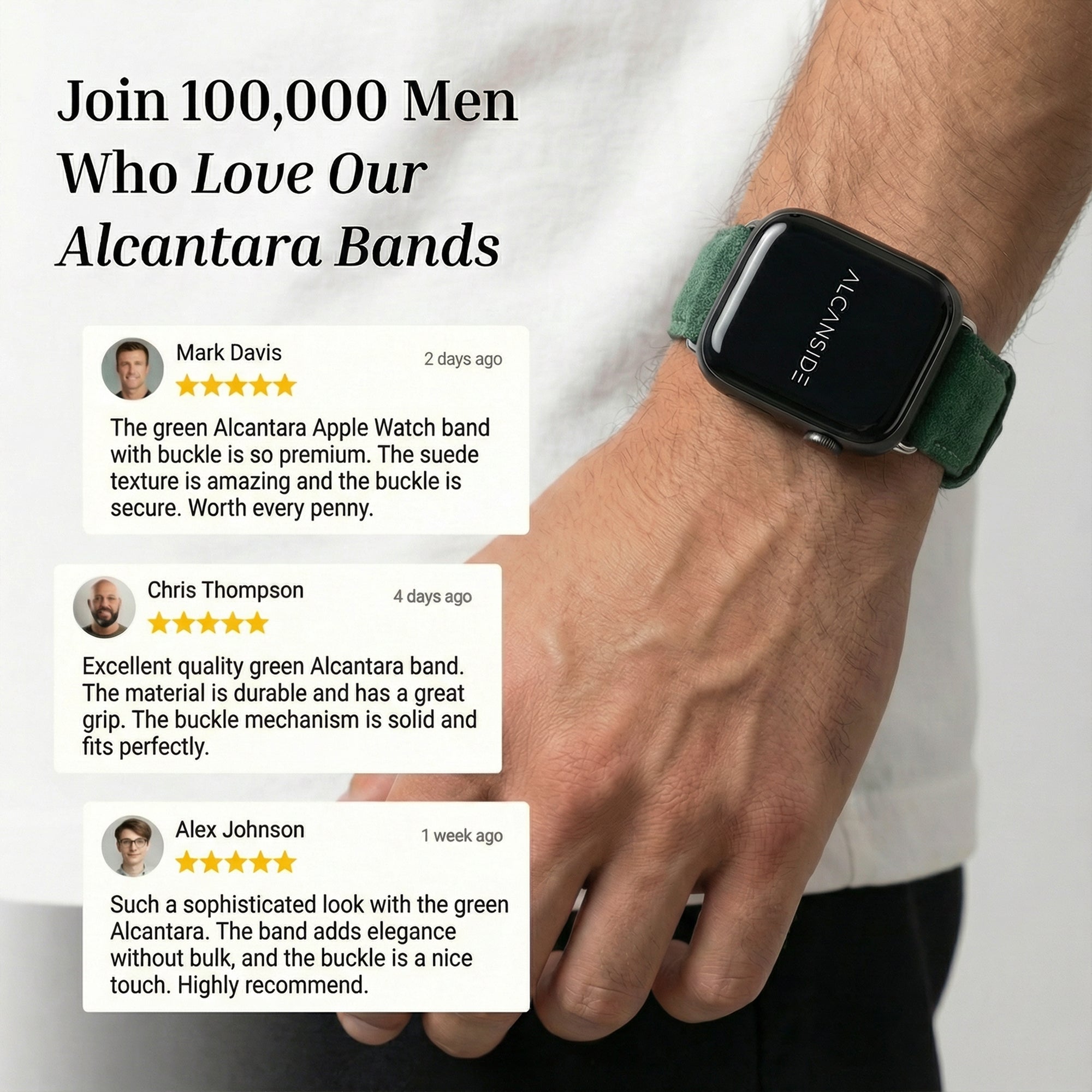 Alcantara Apple Watch Band With Buckle - Midnight Green - 42/44/45/46mm & Ultra (49mm) - Alcanside