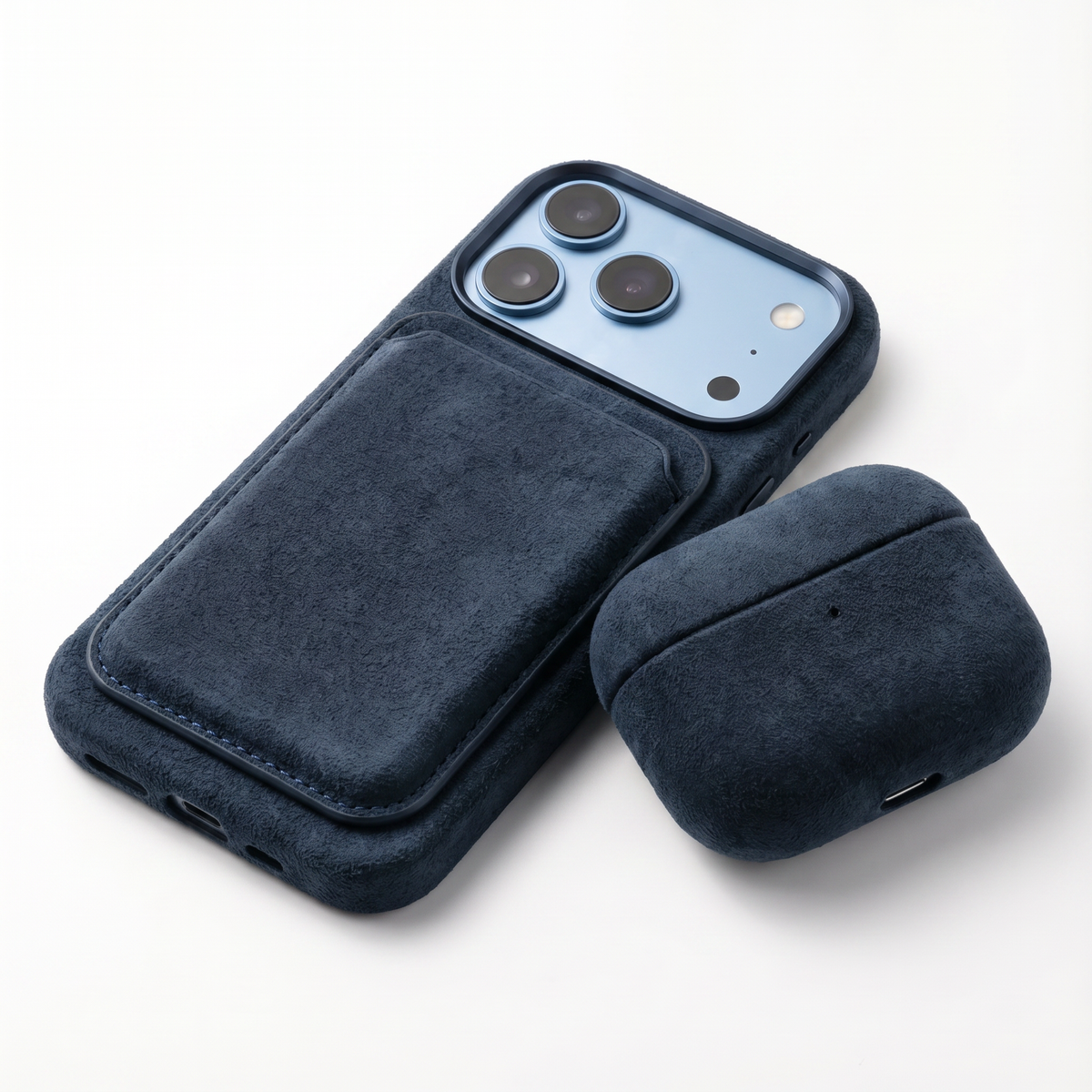 iPhone 18 Pro Alcantara case with MagSafe wallet and AirPods case