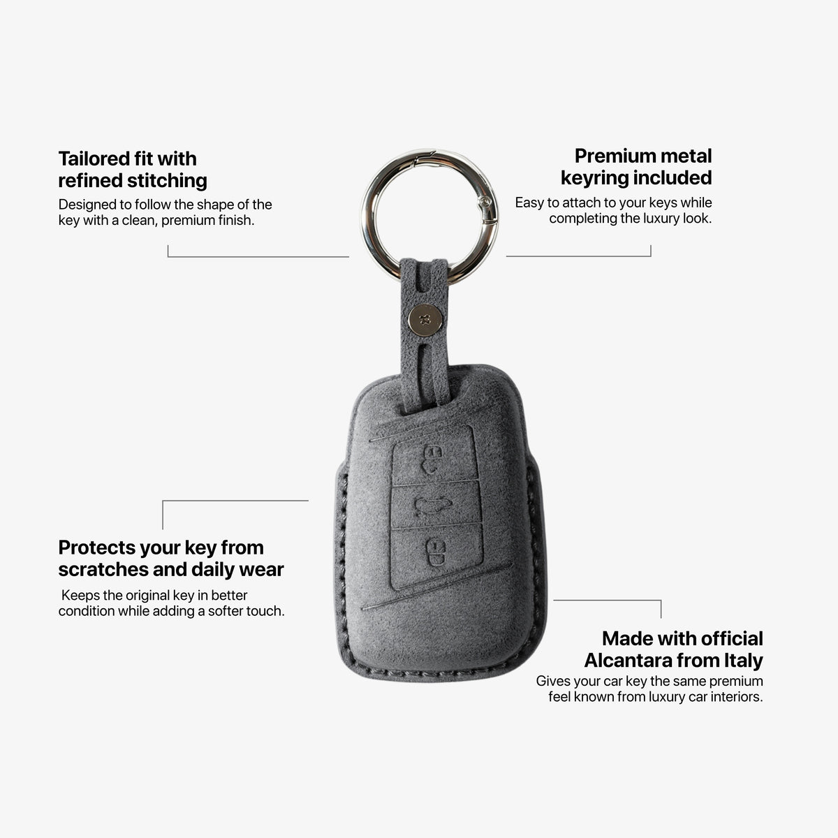 Alcantara Car Key Fob Cover for Volkswagen - Model C with Buckle - Space Grey 5
